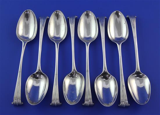 A matched set of eight 18th century silver Onslow pattern dessert spoons, 9.5 oz.